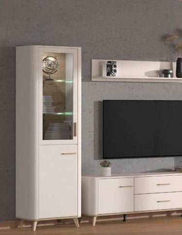 Dariqon Cashmere and Oak Effect Tall Slim Display Cabinet with Two Doors - UK Luxury Furniture